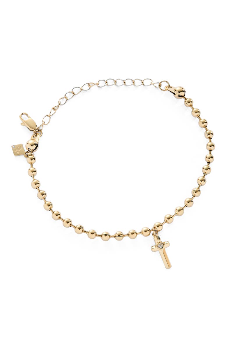 Alex and Ani Cross Ball Chain Bracelet, Main, color, Gold