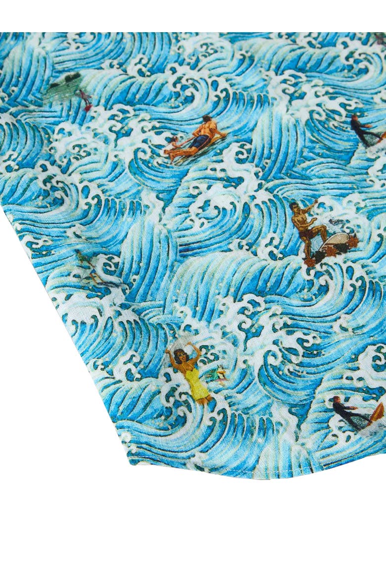 Morgan Surf Printed Linen Short Sleeve Shirt, Alternate, color, Blue Waves