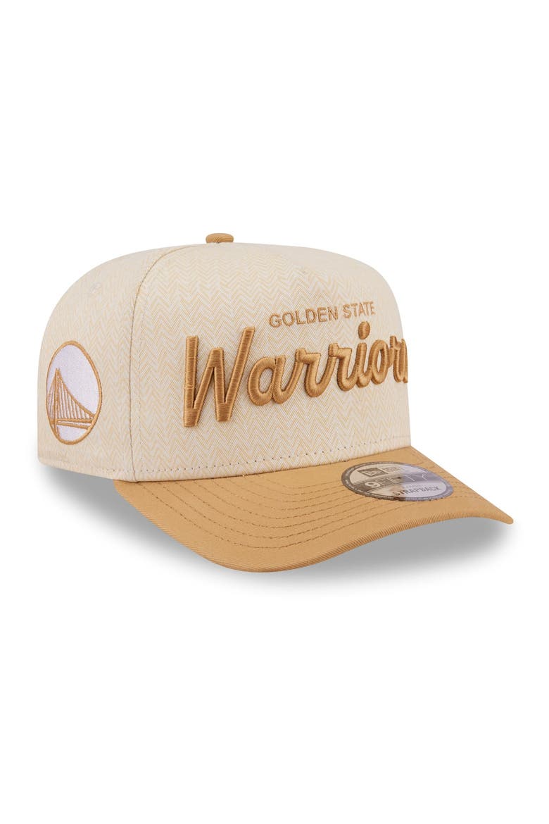 Men's New Era  Cream Golden State Warriors Herringbone 9FIFTY A-Frame Snapback Hat, Main, color, Cream