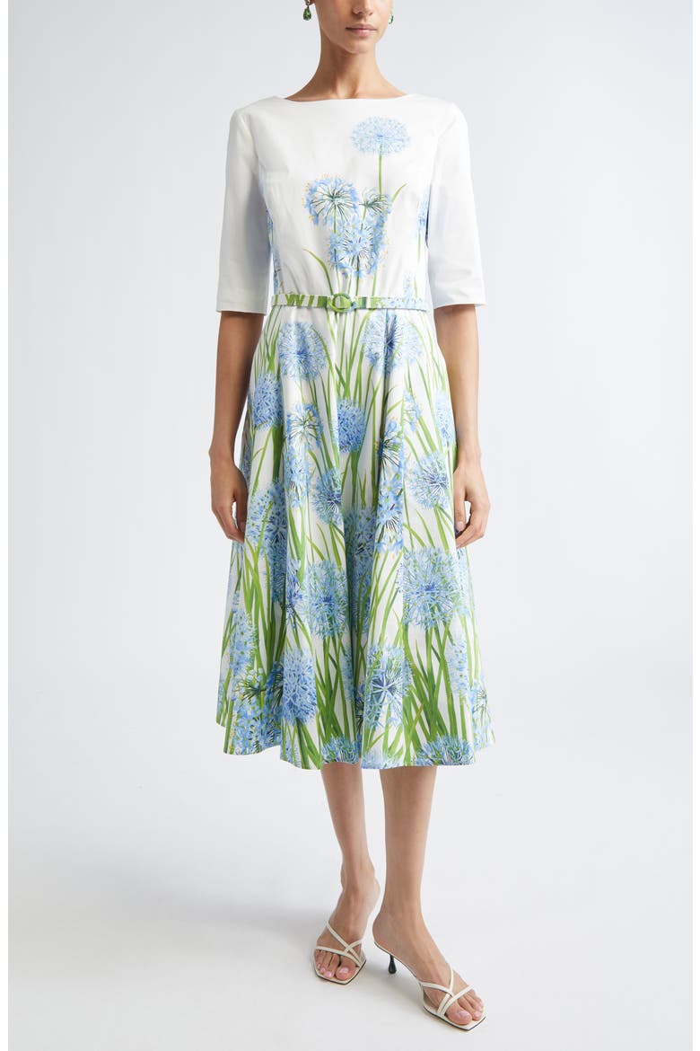 Allium Cotton Stretch Poplin Belted Dress, Main, color, BLUE/ WHITE