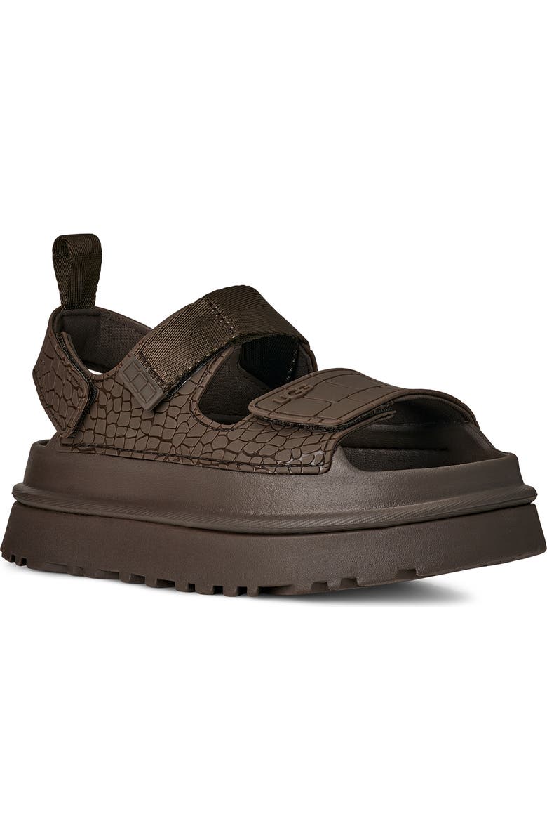 UGG<sup>®</sup> GoldenGlow Embossed Platform Sandal, Main, color, Dense Smoke