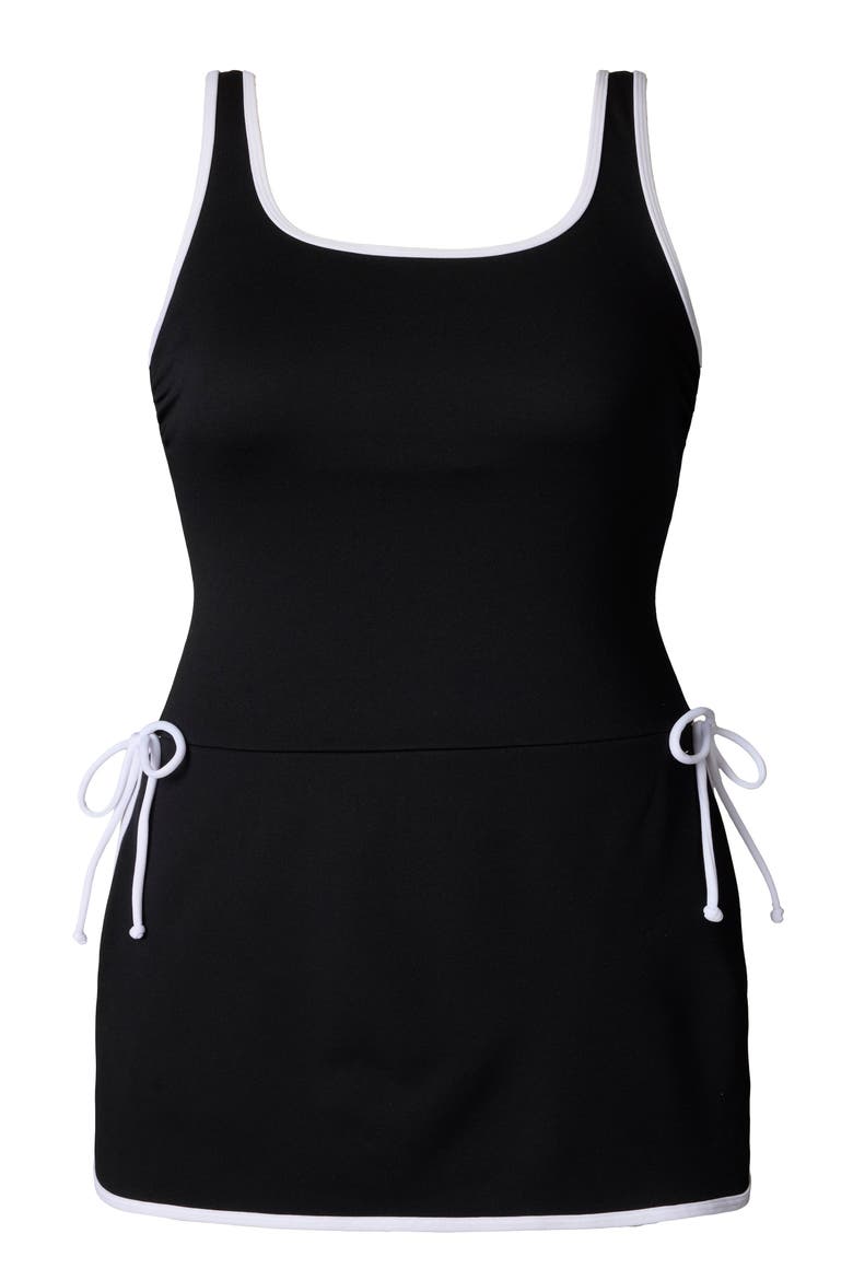 Chlorine Resistant Spa Squareneck Swimdress, Alternate, color, Black