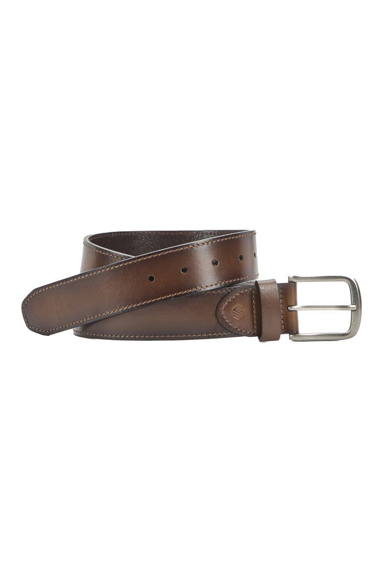 Burnished Edge Leather Belt, Main, color, BROWN