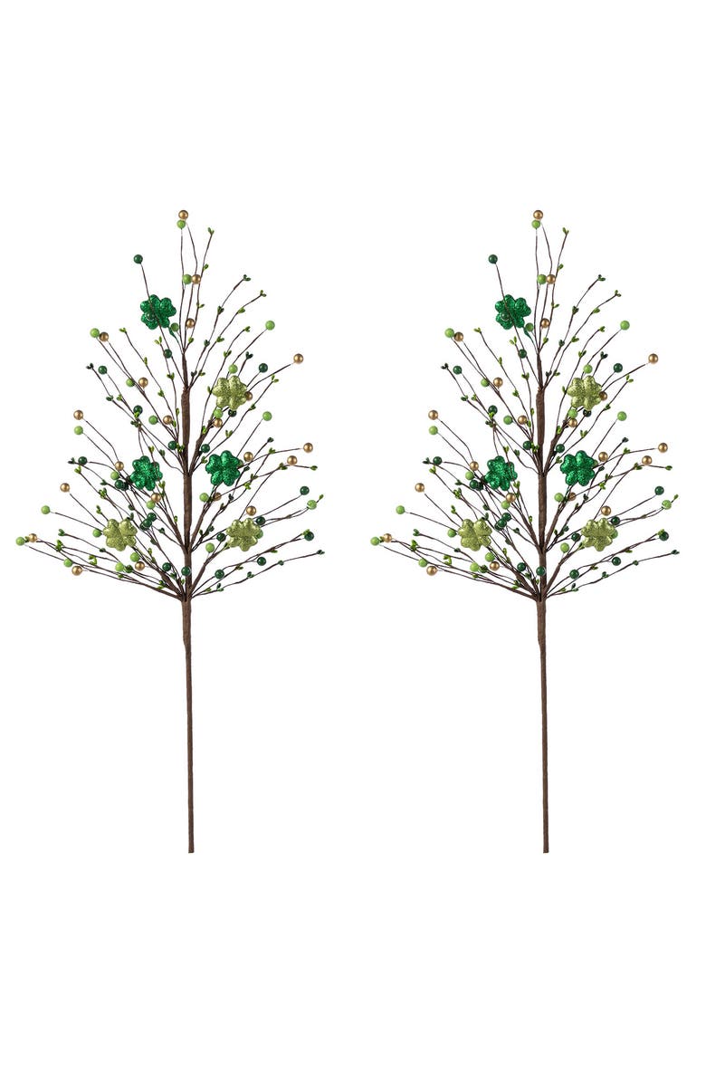 Glitzhome Set of 2 St. Patrick
s Berry 
Shamrock Picks, Main, color, Green