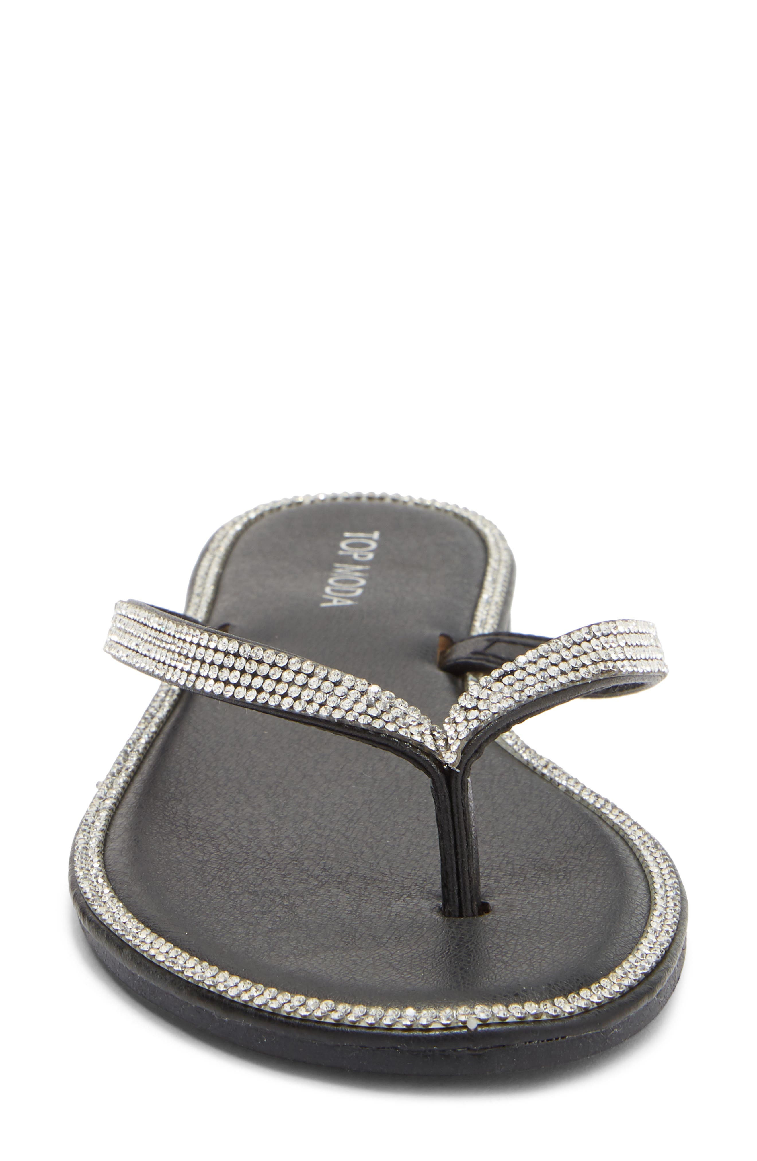 TOP MODA Haiti Rhinestone Embellished Flip Flop, Alternate, color, Black Pu