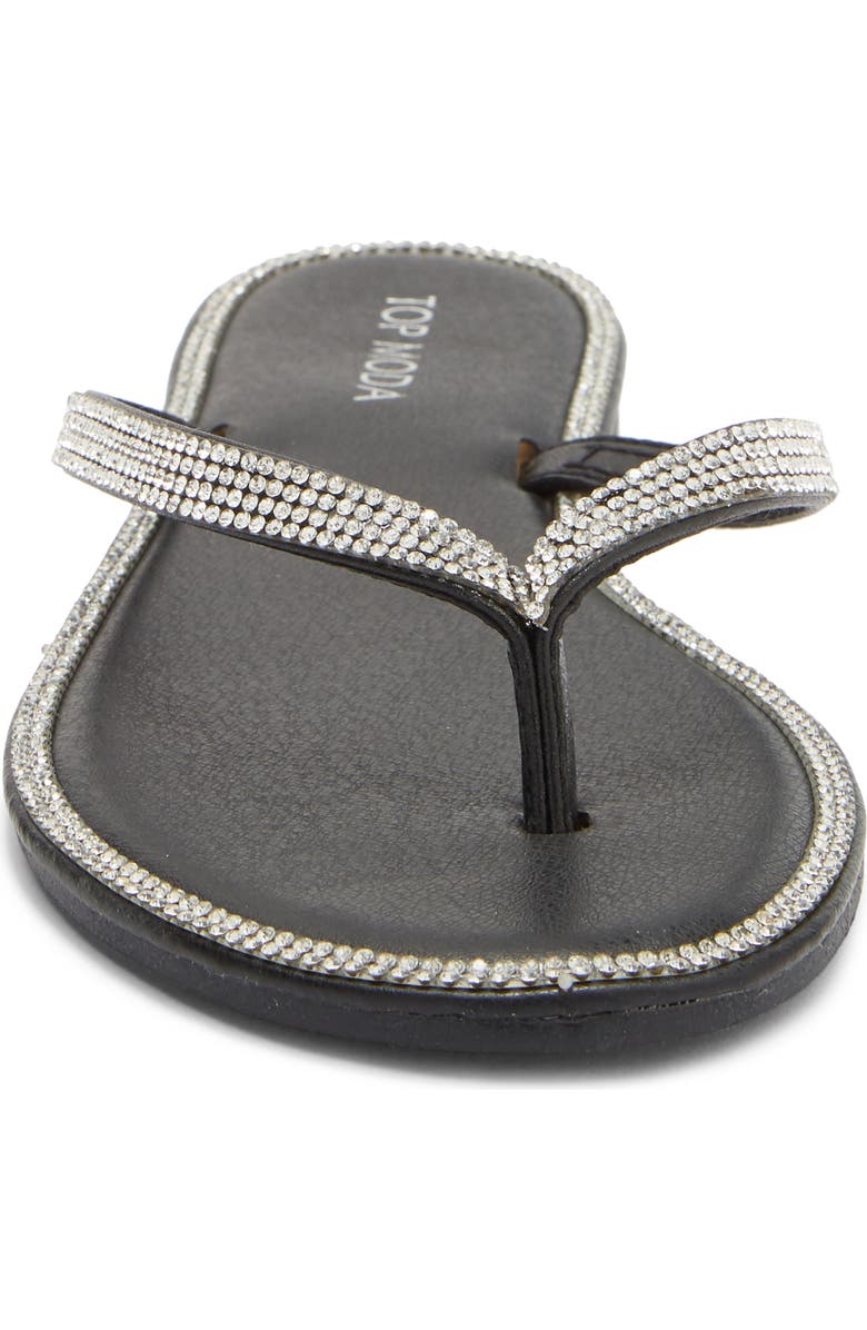 TOP MODA Haiti Rhinestone Embellished Flip Flop, Alternate, color, Black Pu