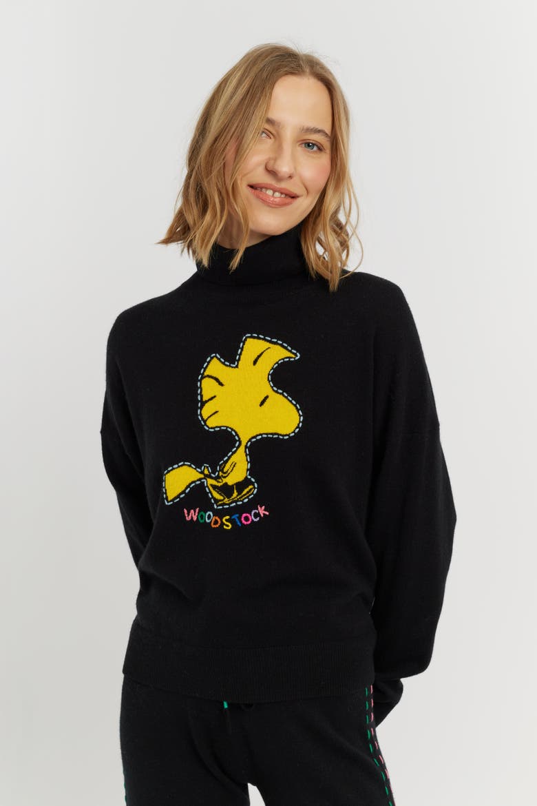 Wool-Cashmere Woodstock Roll Neck Sweater, Alternate, color, Black