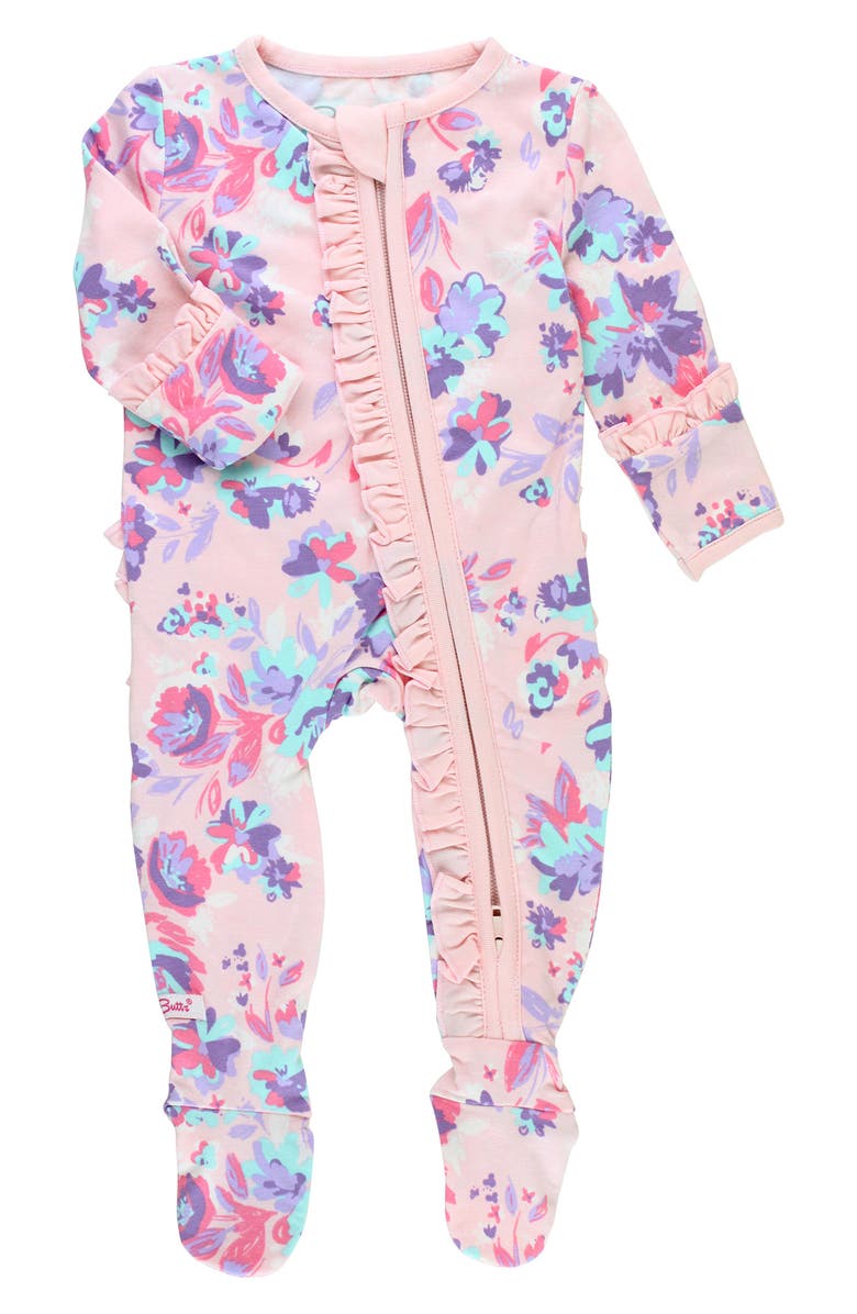 RuffleButts Princess Meadow Ruffle Fitted One-Piece Footie Pajamas, Alternate, color, 