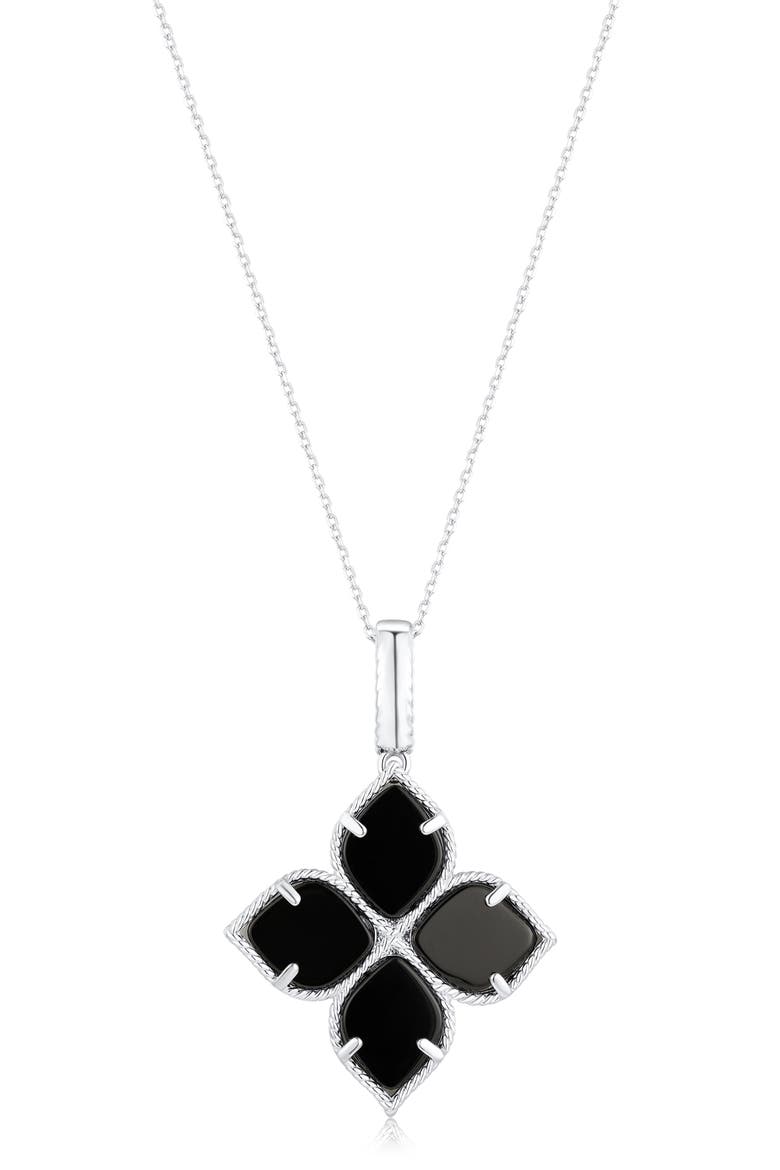 Pavé Cubic Zirconia & Enamel Flower Pendant Necklace, Alternate, color, BLACK