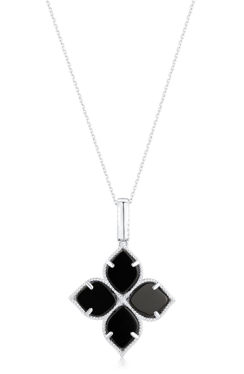 SUZY LEVIAN Pavé Cubic Zirconia & Enamel Flower Pendant Necklace, Alternate, color, Black