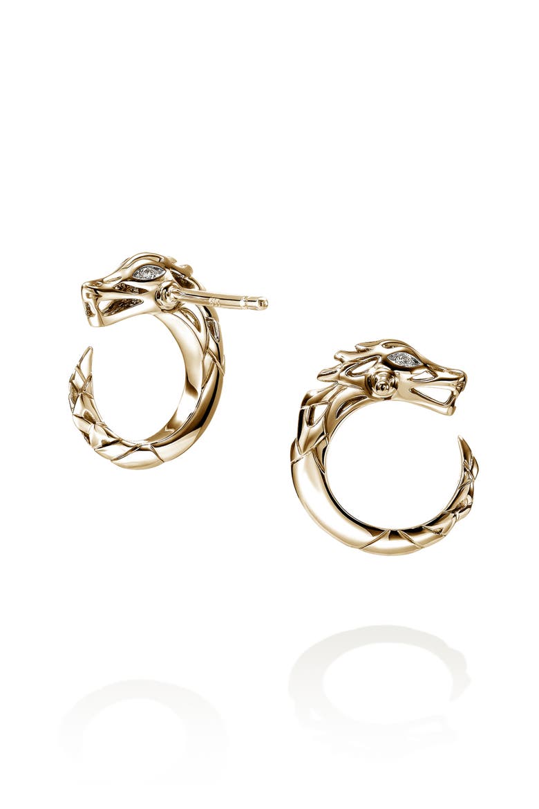 Naga Hoop Earrings in 14K Gold & Diamonds, Alternate, color, GOLD