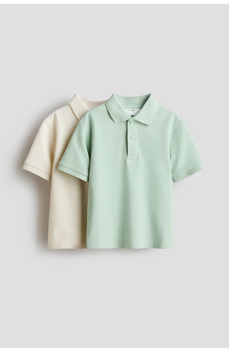 H&M 2-pack cotton piqué polo shirts, Main, color, Light Green/Cream