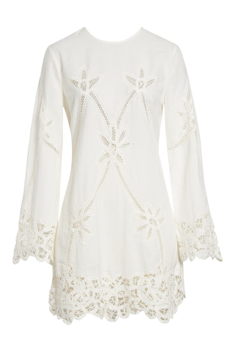 Amberg Cotton & Linen Eyelet Minidress, Alternate, color, DOVE
