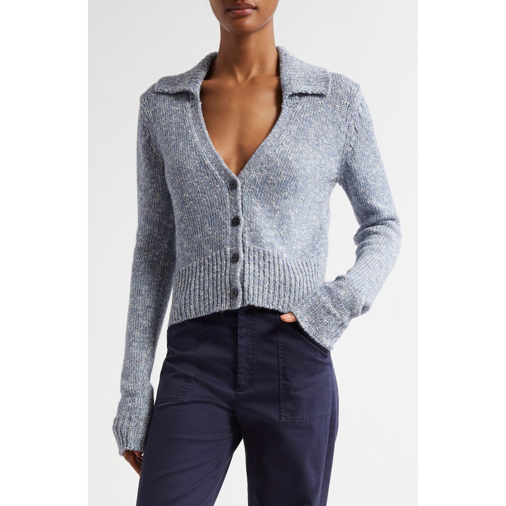Atm Anthony Thomas Melillo Crop Collared Cardigan In Pastel Blue Marl