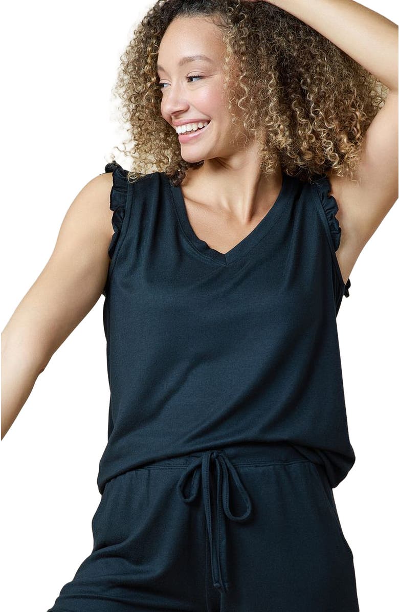 Softies Dream Ruffle Tank Top with Shorts Set, Alternate, color, Black