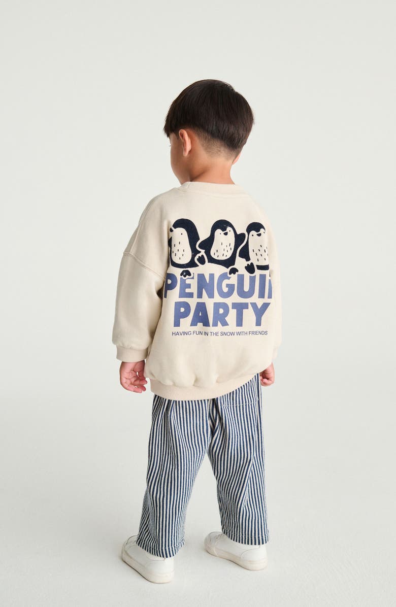 NEXT Kids' Penguin Party Graphic Sweatshirt & Striped Pants Set, Alternate, color, Ivory/Blue