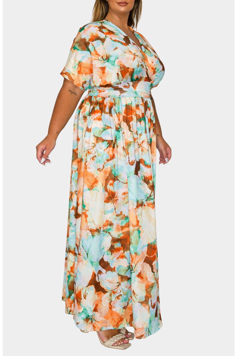 Minoa Floral Print Maxi Dress, Alternate, color, BROWN/ MINT