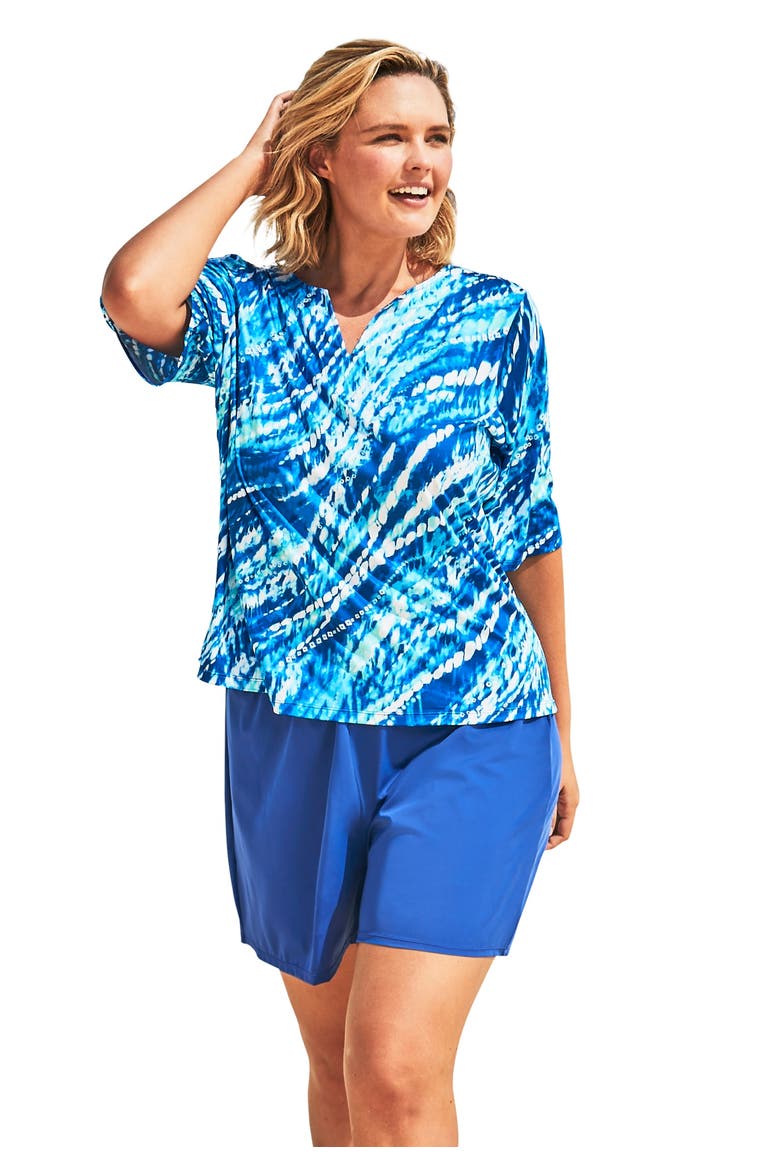 Three-Quarter Sleeve Swim Tee, Main, color, DREAM BLUE TIE DYE