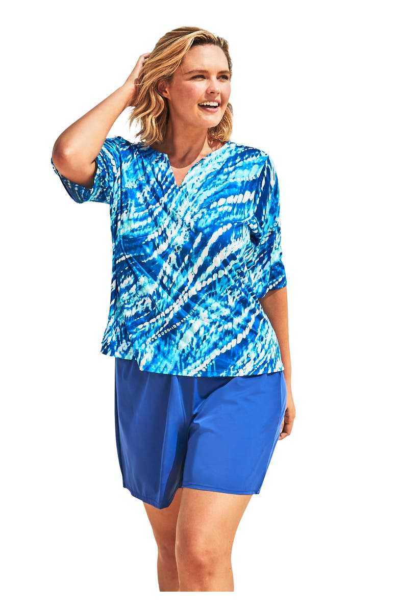 Swim 365 Three-Quarter Sleeve Swim Tee, Main, color, Dream Blue Tie Dye