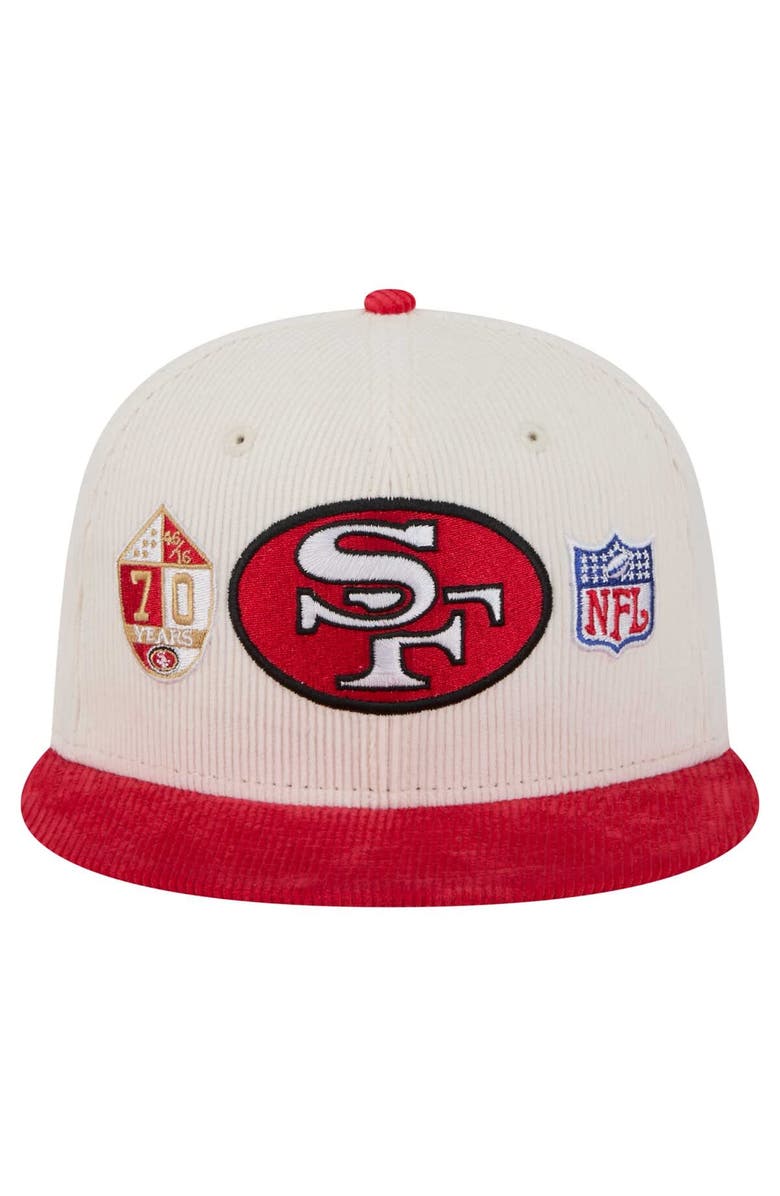 New Era Men's New Era Cream/Scarlet San Francisco 49ers Throwback Corduroy 59FIFTY Fitted Hat, Alternate, color, 