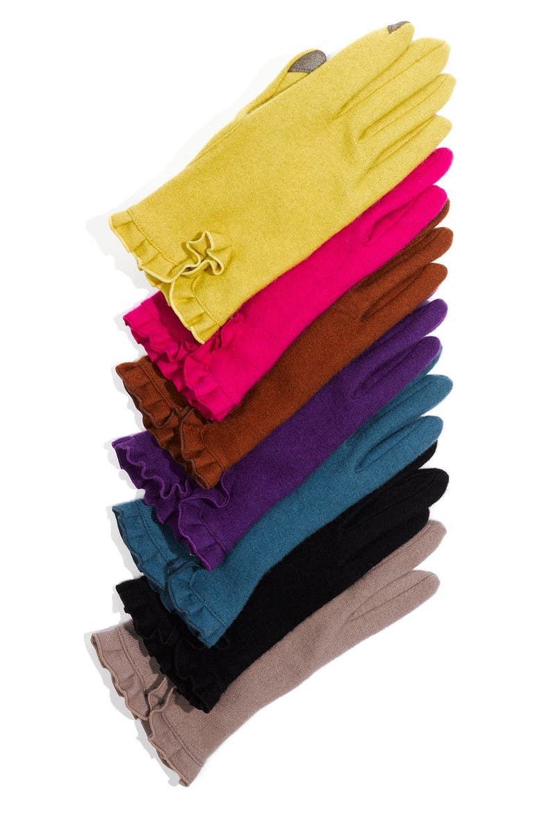 'Touch' Ruffled Wool Blend Gloves, Main, color, BLACK