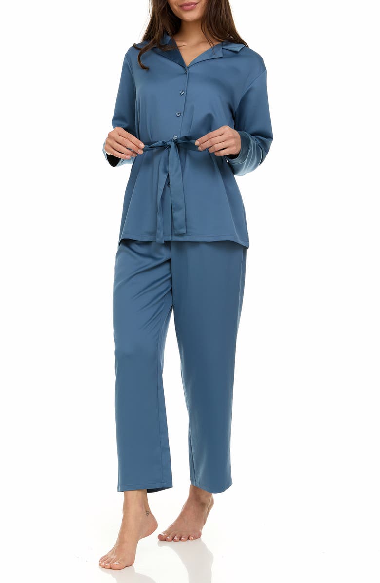 Flora By Flora Nikrooz Hazel Hammered Satin Pajamas, Alternate, color, Dark Teal