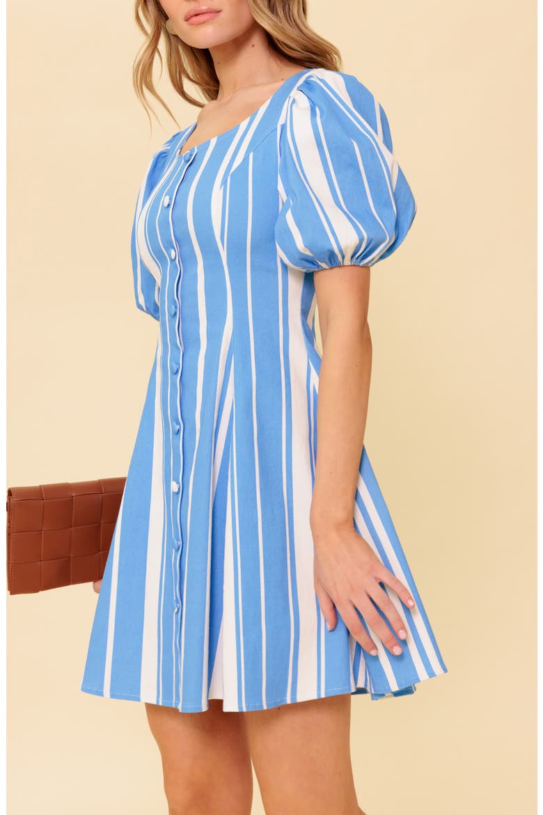 Stripe Puff Sleeve Fit & Flare Minidress, Alternate, color, IVORY BLUE