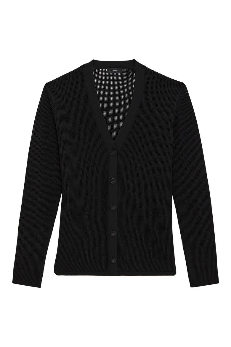 Pointelle V-Neck Cardigan, Alternate, color, BLACK