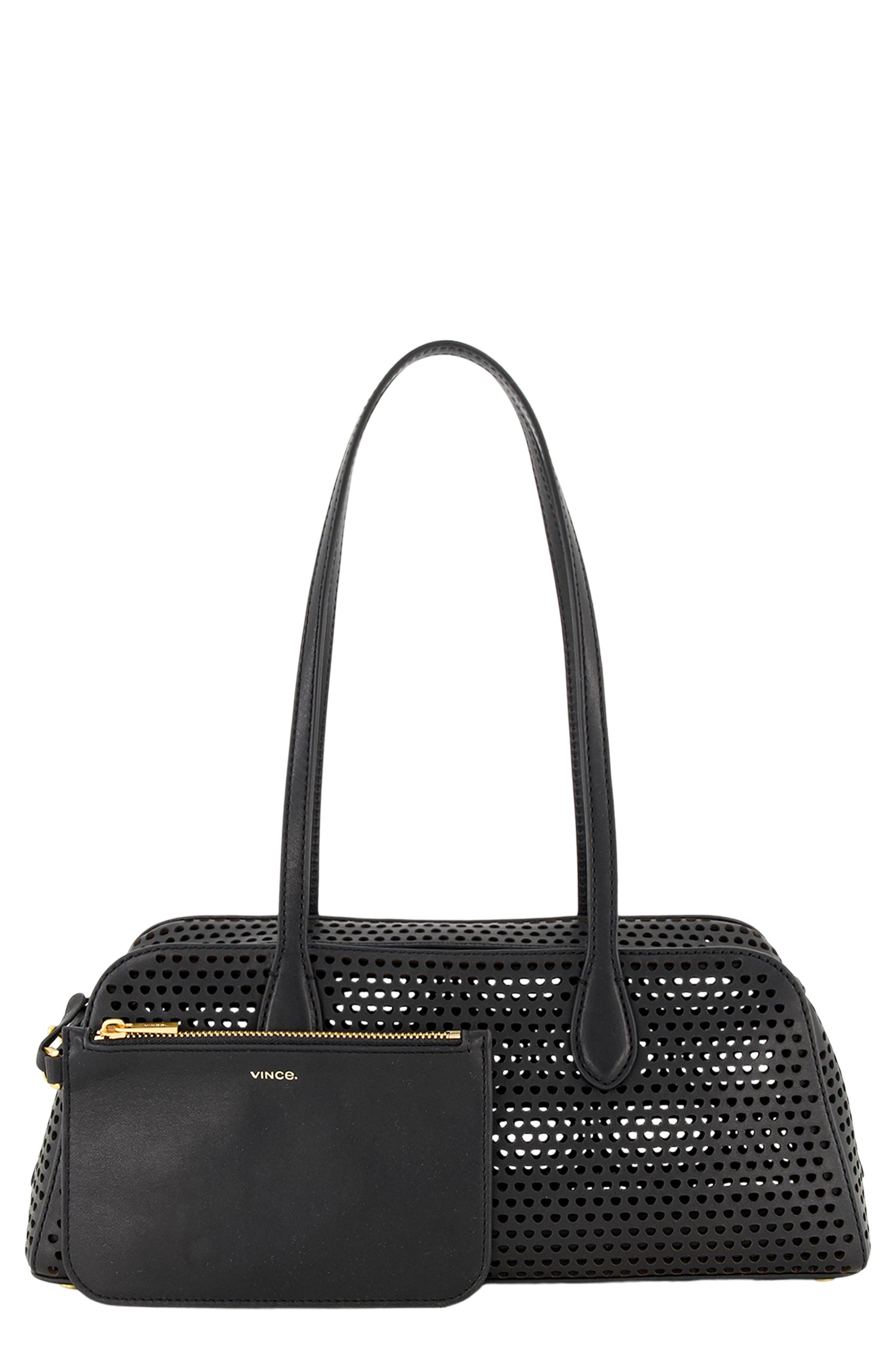 Vince Athene Perforated Leather East/West Shoulder Bag, Main, color, Black