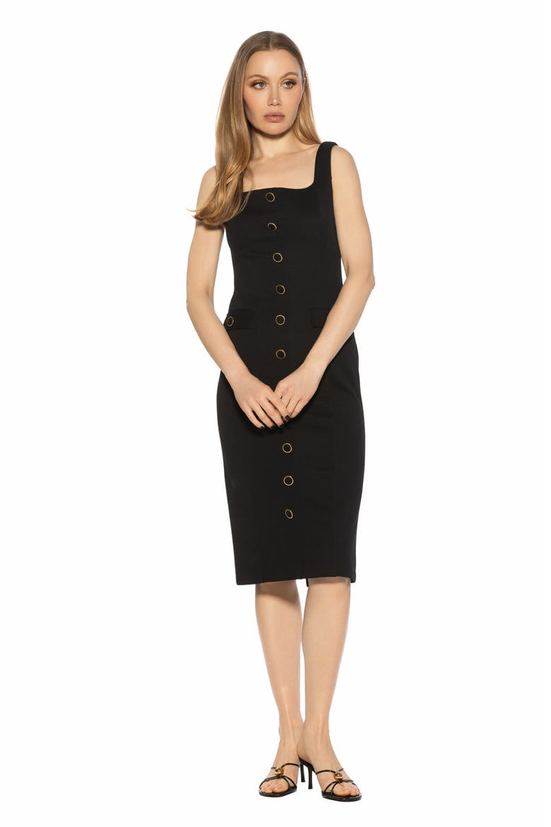 Mae Button Trim Sleeveless Shift Dress, Alternate, color, BLACK