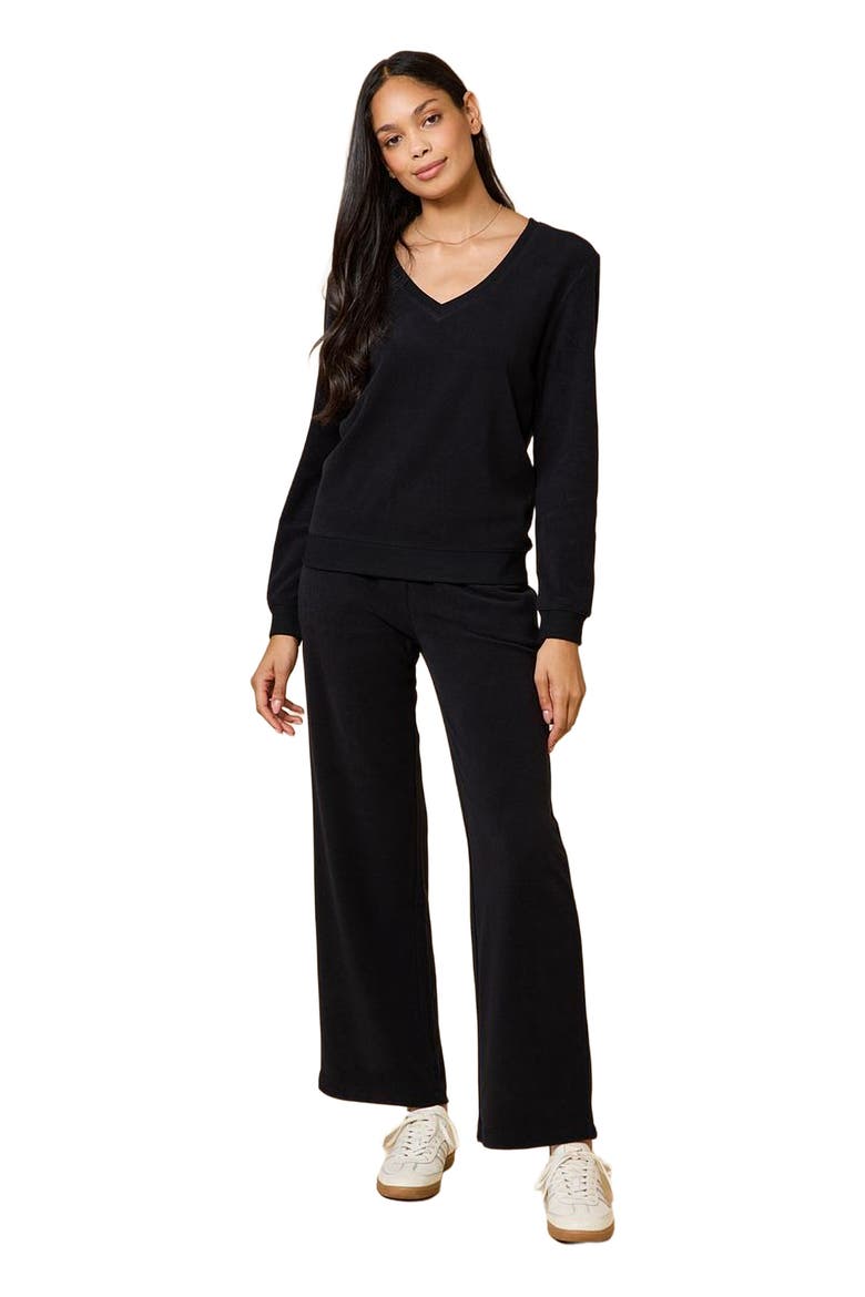 Vintage Velvet V-Neck with Wide Leg Pant, Main, color, Black