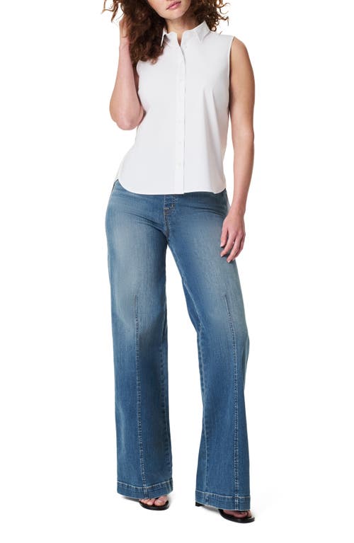 Spanx ® Sleeveless Stretch Cotton Poplin Button-up Shirt In White