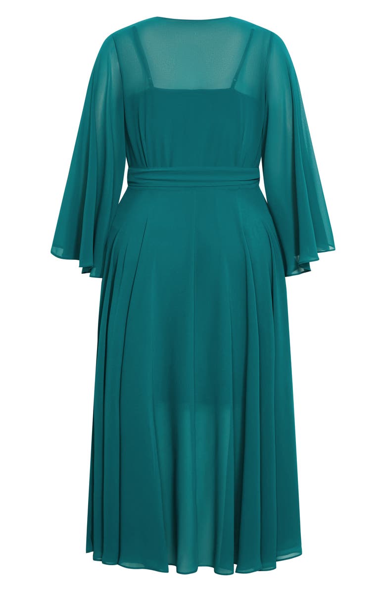 City Chic Fleetwood Long Sleeve Chiffon Wrap Dress, Alternate, color, Alpine