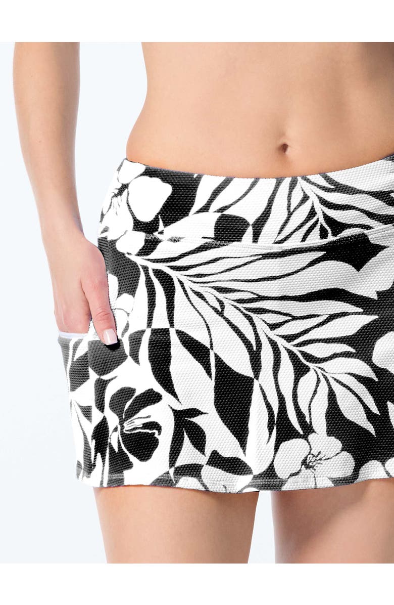 BEACH HOUSE Textured Tropical Emma Swim Skort, Alternate, color, Black