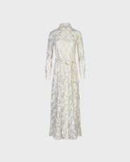 Anne Fontaine Women's Dress Adelie White Full Length Sheer Shirt Dress With Embroidered Flowers