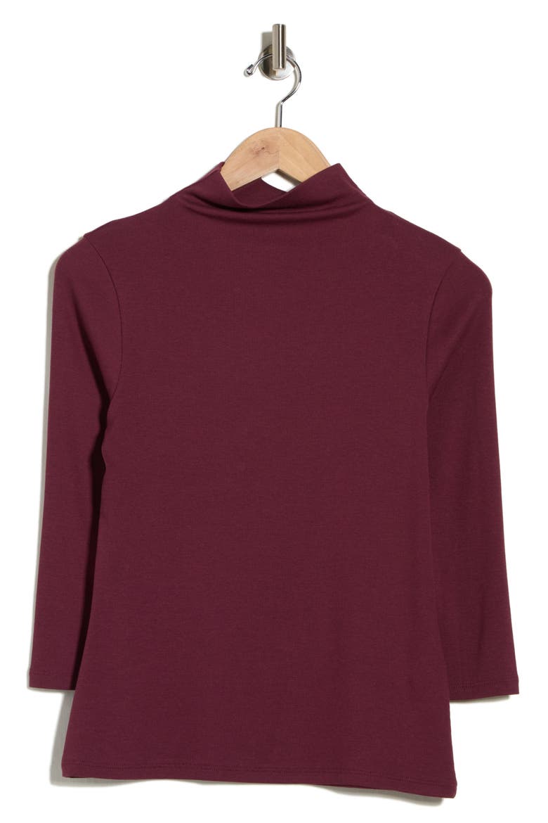 Three-Quarter Sleeve Stretch Pima Cotton Mock Neck T-Shirt, Alternate, color, BURGUNDY FIG