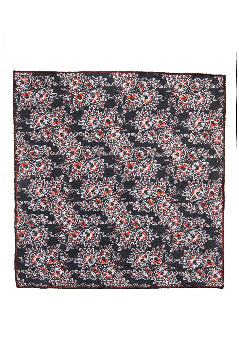 Print Linen Pocket Square, Alternate, color, BLACK