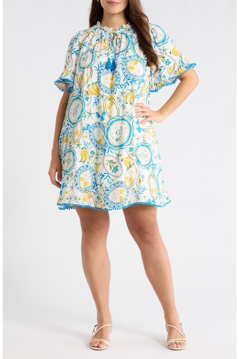 Harvest Island Darcie Shift Dress, Main, color, WHITE BLUE YELLOW