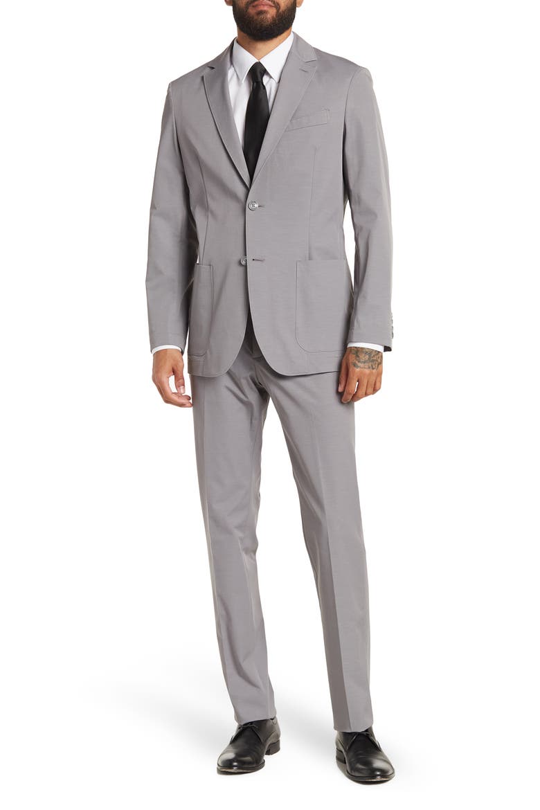 Two Button Notch Lapel Trim Fit Suit, Main, color, GREY HEATHER