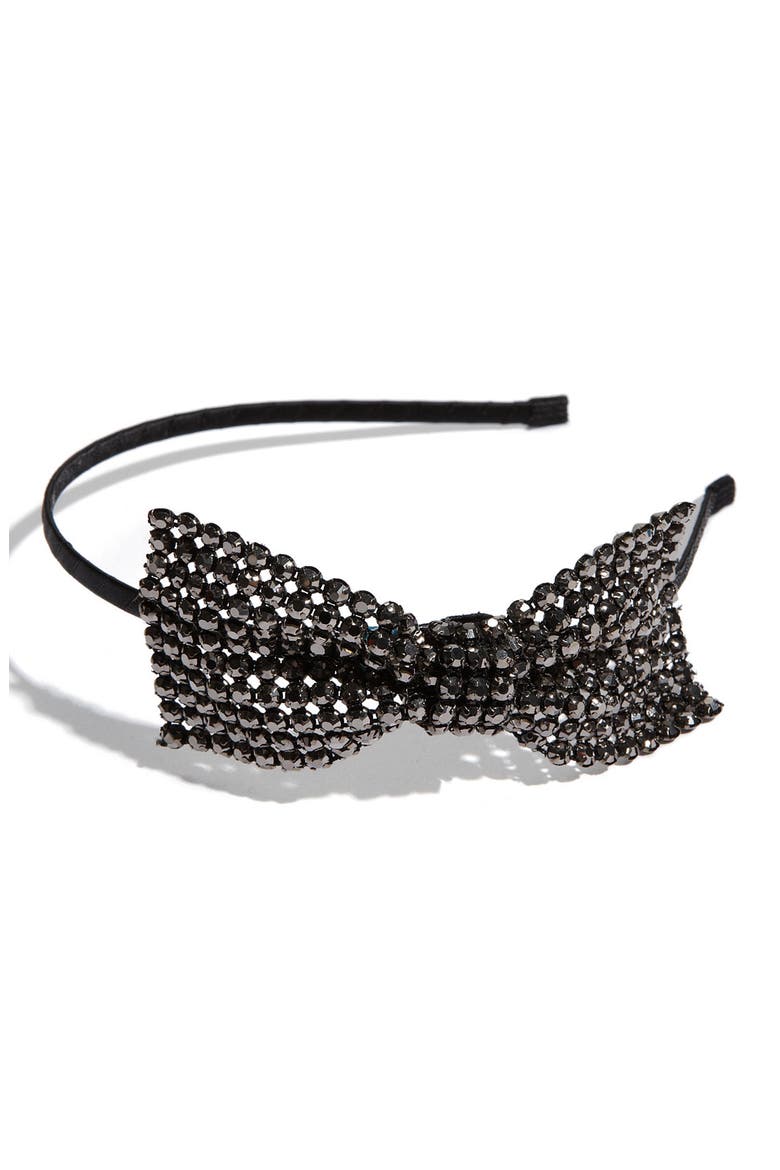 'Rhinestone Bow' Headband, Main, color, HEMATITE