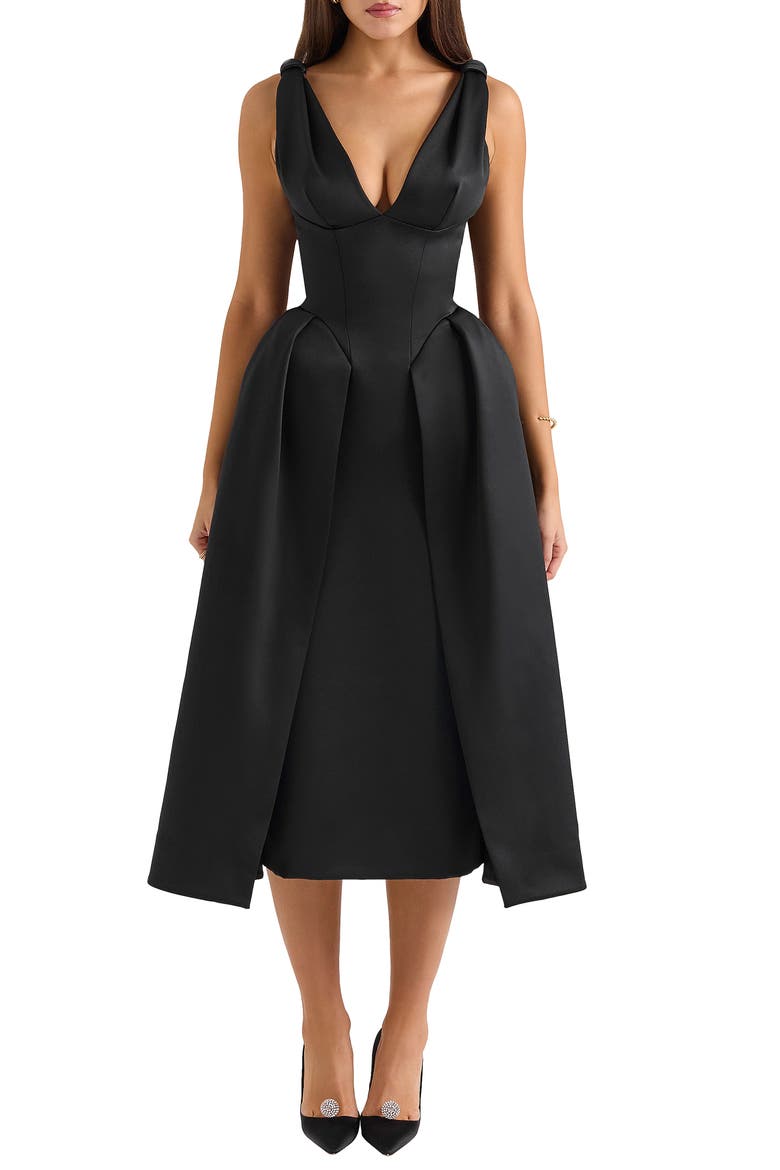 Paloma Satin Midi Dress, Main, color, BLACK