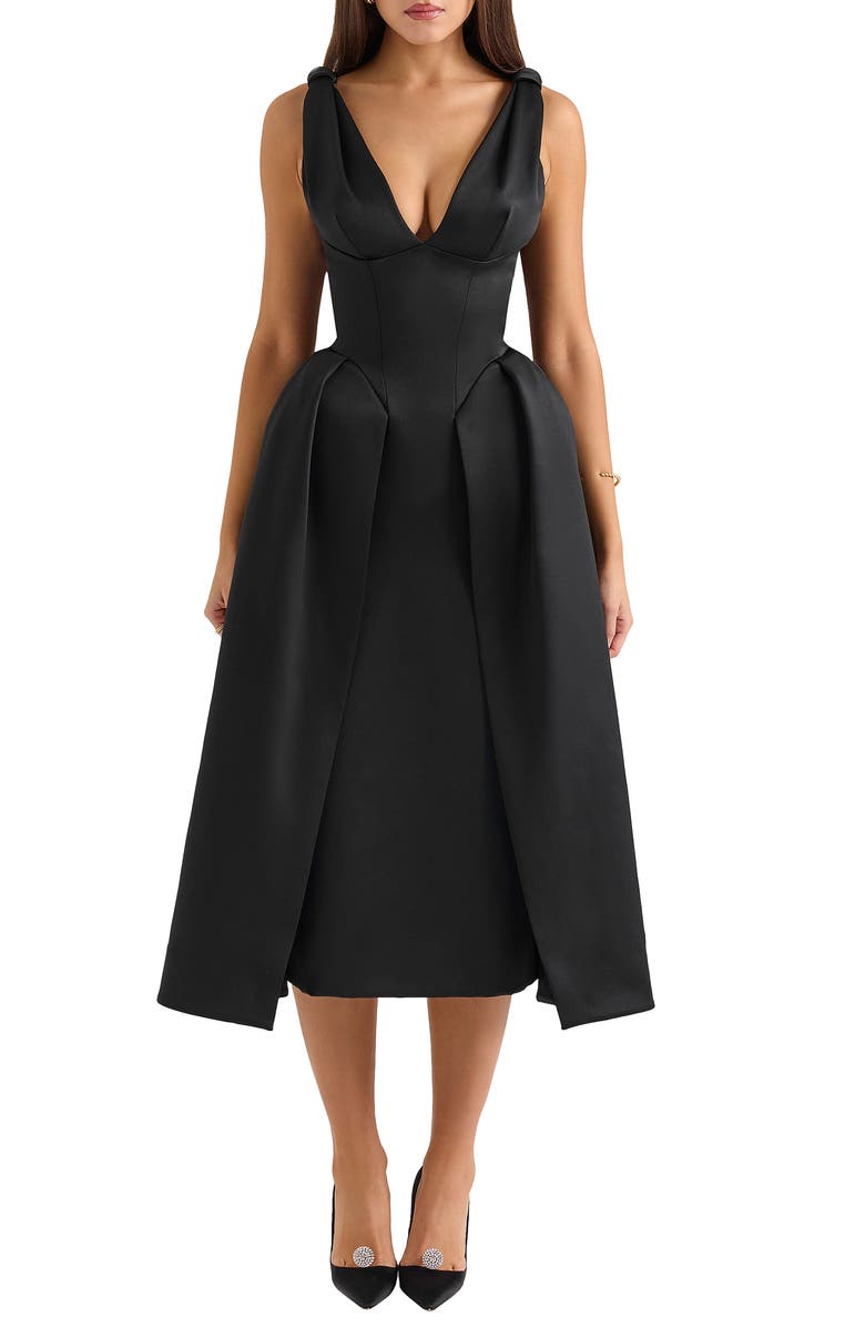 HOUSE OF CB Paloma Satin Midi Dress, Main, color, Black