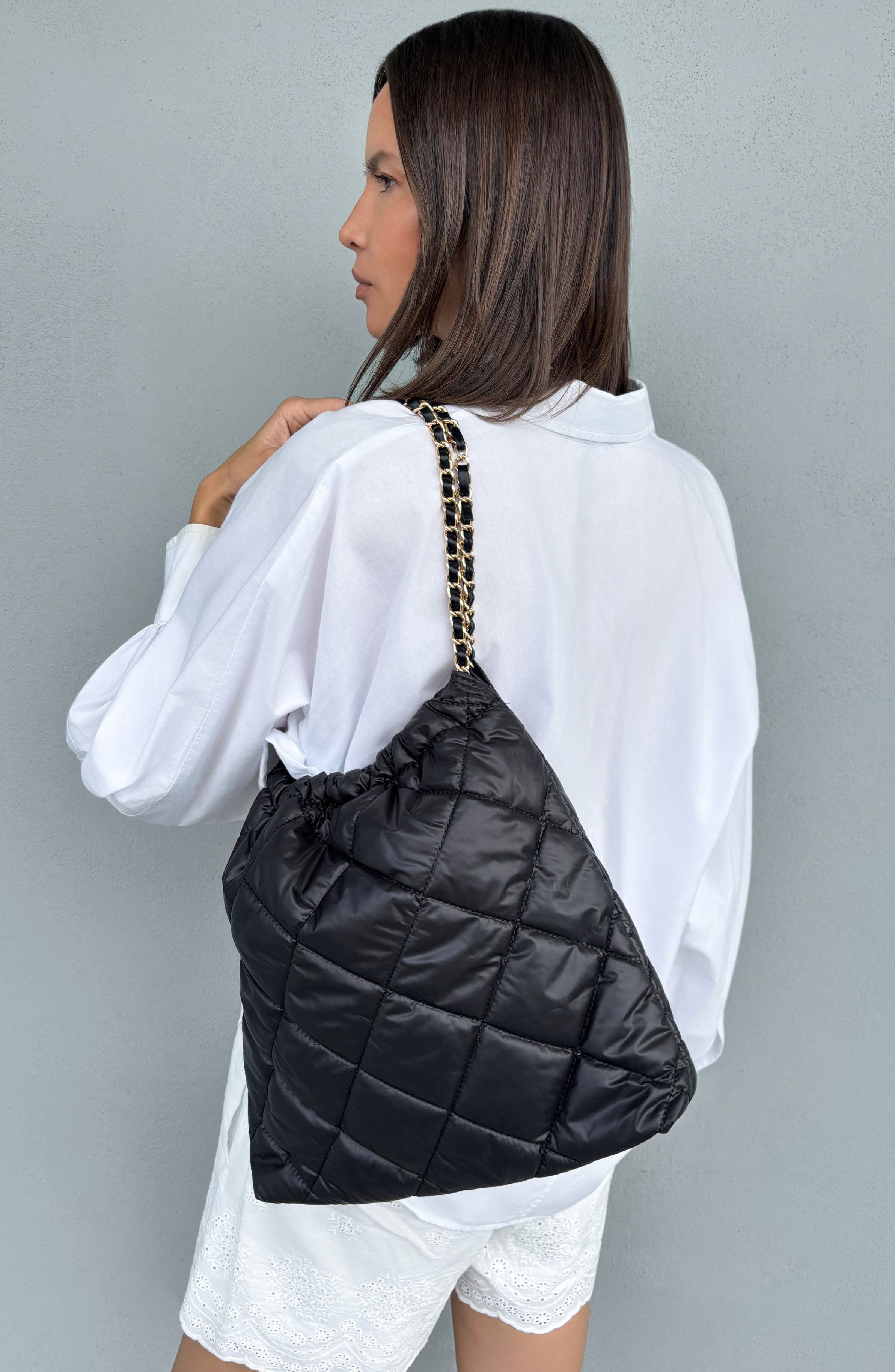 Adornia Quilted Cotton Tote Bag, Alternate, color, Black