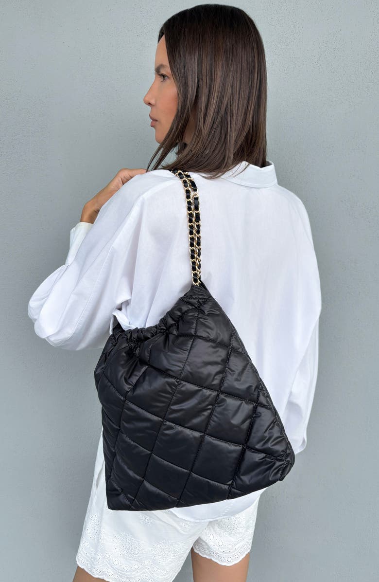 Adornia Quilted Cotton Tote Bag, Alternate, color, Black
