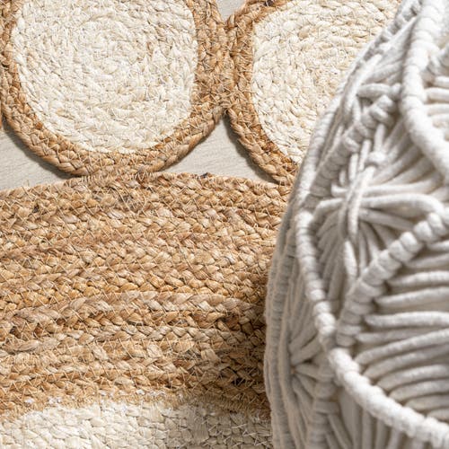 Jonathan Y Skye Two-tone Jute Circle Border Cream/natural Round Area Rug In Cream/natural