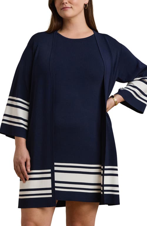 Shop Ralph Lauren Lauren Long Open Front Cardigan In Refined Navy/white