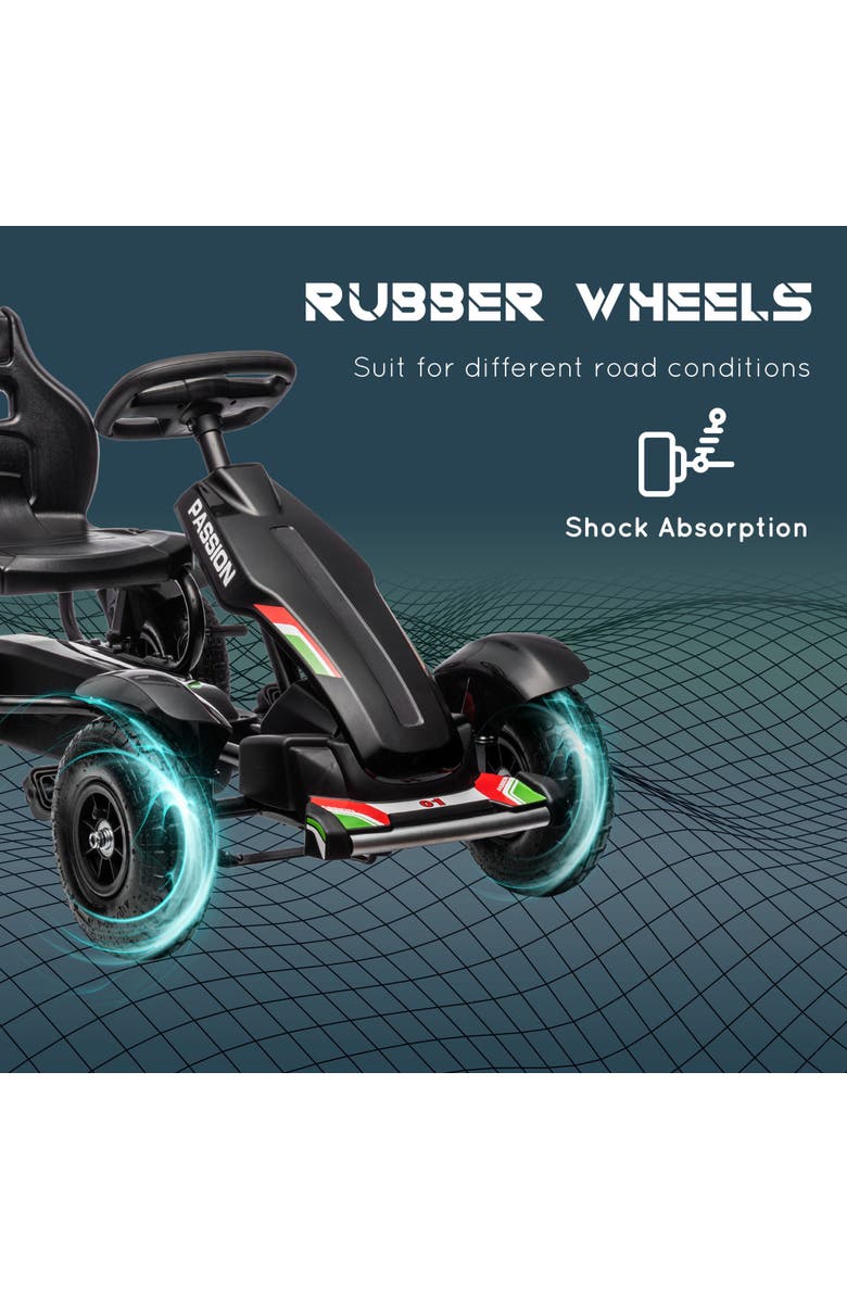 Aosom Kids Pedal Go Kart with Adjustable Seat, Handbrake, Non-Slip Rubber Wheels, Alternate, color, Black