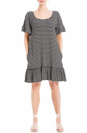 MAX STUDIO Stripe Ruffle Short Sleeve Shift Dress