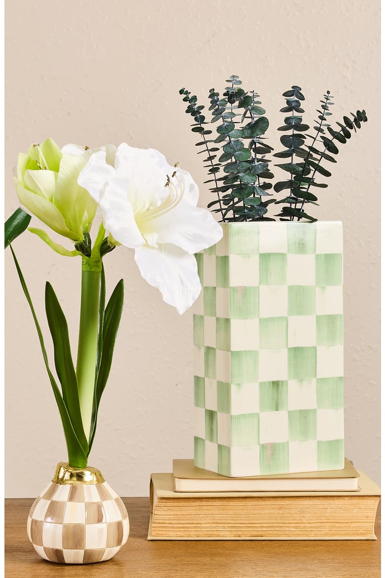 Sage Check Pillar Vase, Alternate, color, GREEN
