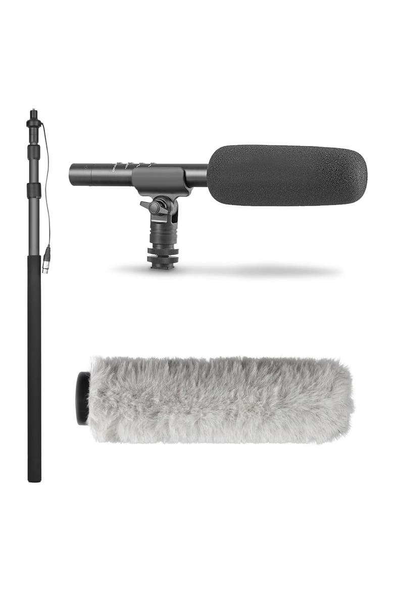 Boom Mic Bundle - Shotgun Microphone with Telescoping Boom Pole and XLR Cable, Main, color, Black